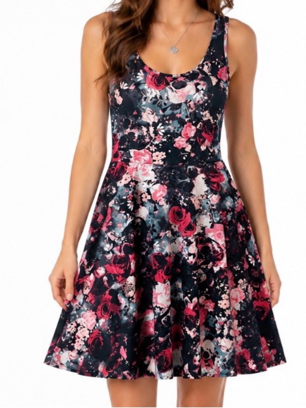 Hot Topic Pin Up Rockabilly/Roses MIDI Dress M Black/Red Roses Vintage